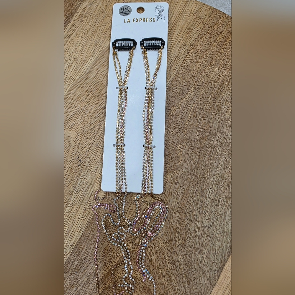 LA Express Gold and Pink Crysral Hair Clips, Nwt Festival